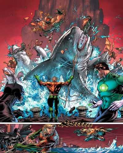 aquaman controlando mentalmente a criaturas marinas