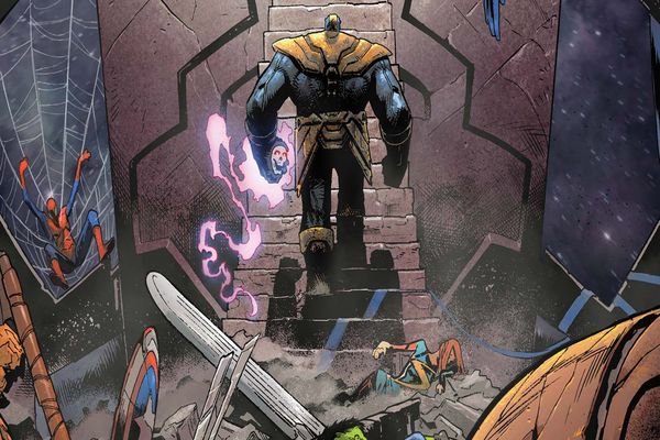 thanos triunfante de espaldas