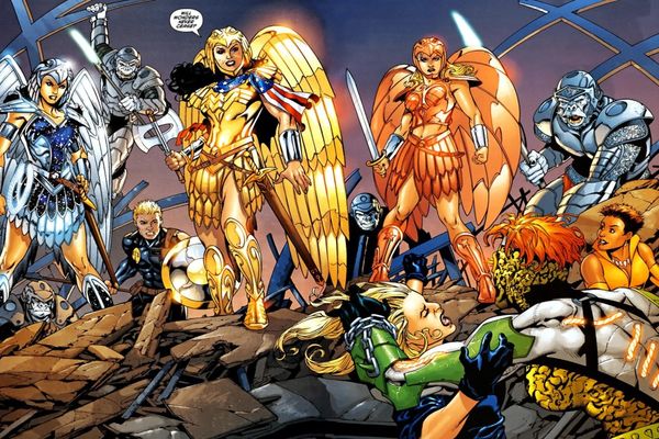 wonder woman, cassie y dona troy con armaduras
